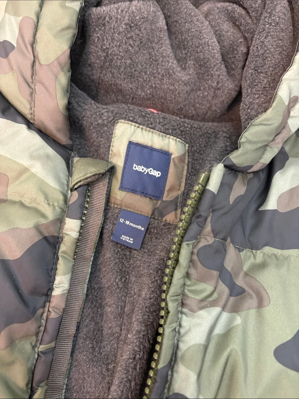 GAP BabyGap Camo Quilted Green Brown Hooded Snowsuit